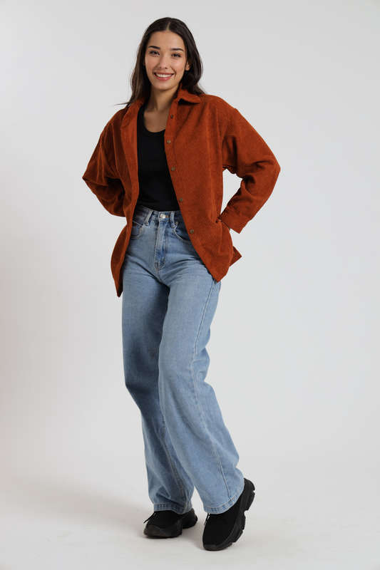 Ladies Corduroy Oversized Shirt Rust