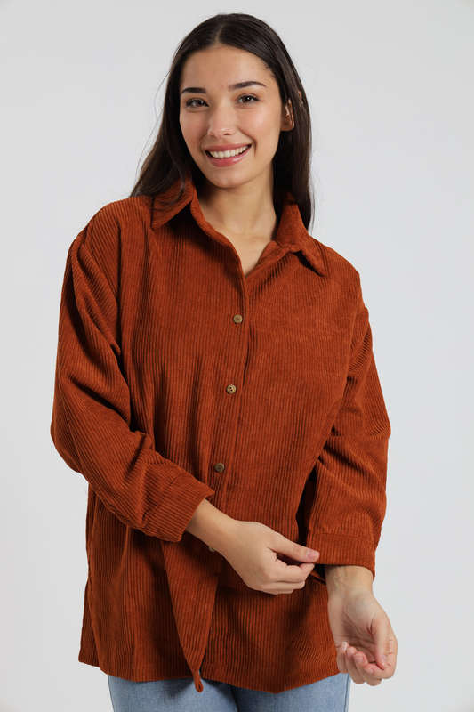 Ladies Corduroy Oversized Shirt Rust