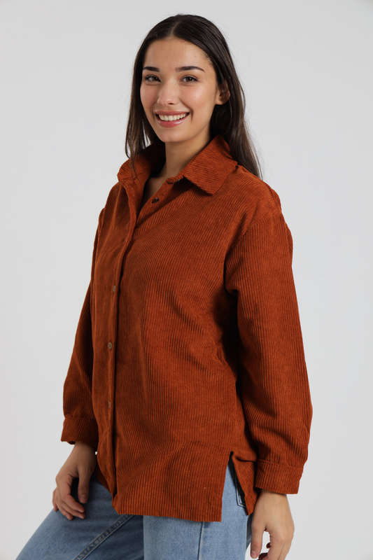 Ladies Corduroy Oversized Shirt Rust