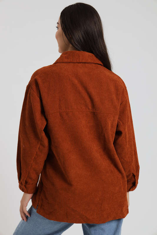 Ladies Corduroy Oversized Shirt Rust
