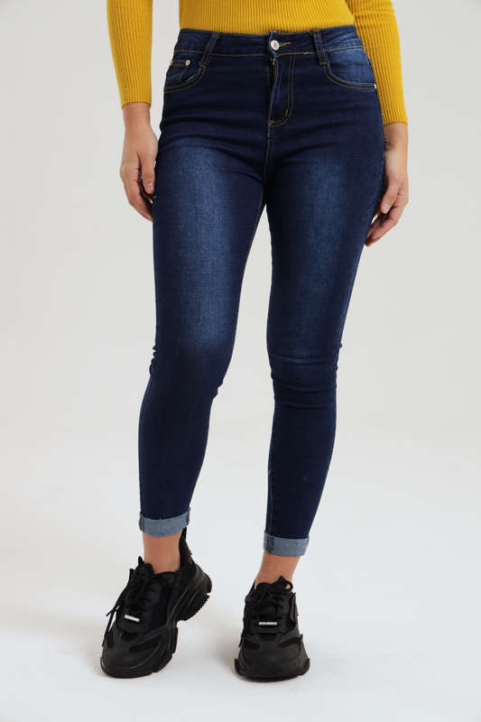 Ladies Blue High Rise Stretch Skinny Jeans