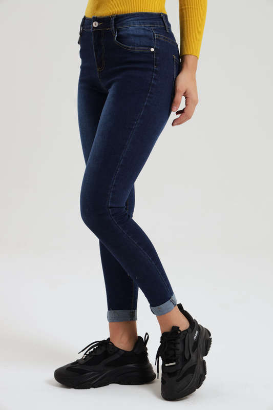 Ladies Blue High Rise Stretch Skinny Jeans