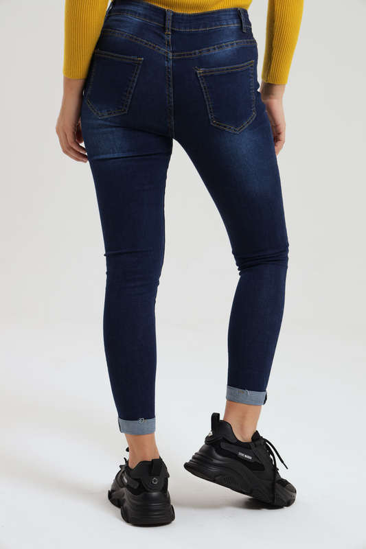 Ladies Blue High Rise Stretch Skinny Jeans
