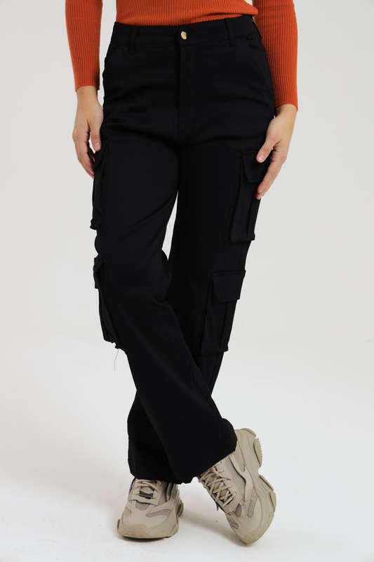 Ladies Misguided Stretchy Straight Leg Multi Pocket Cargo Pants