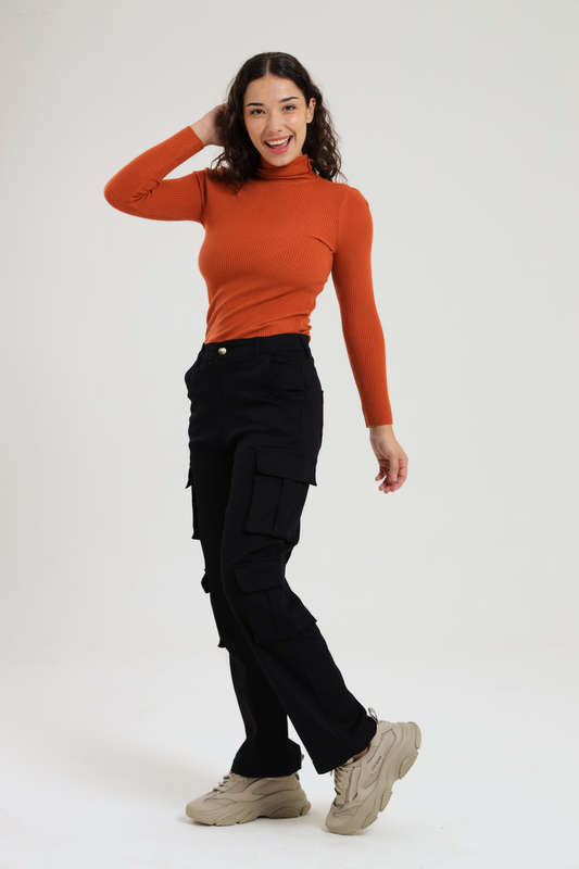 Ladies Misguided Stretchy Straight Leg Multi Pocket Cargo Pants
