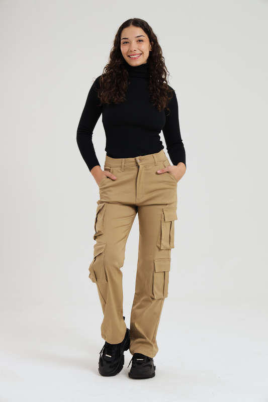 Ladies Misguided Stretchy Straight Leg Multi Pocket Cargo Pants