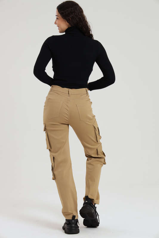 Ladies Misguided Stretchy Straight Leg Multi Pocket Cargo Pants