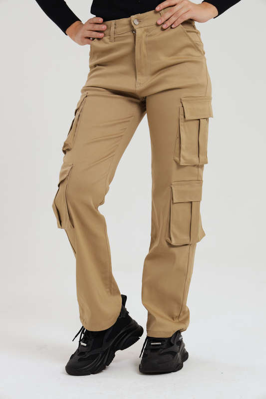 Ladies Misguided Stretchy Straight Leg Multi Pocket Cargo Pants