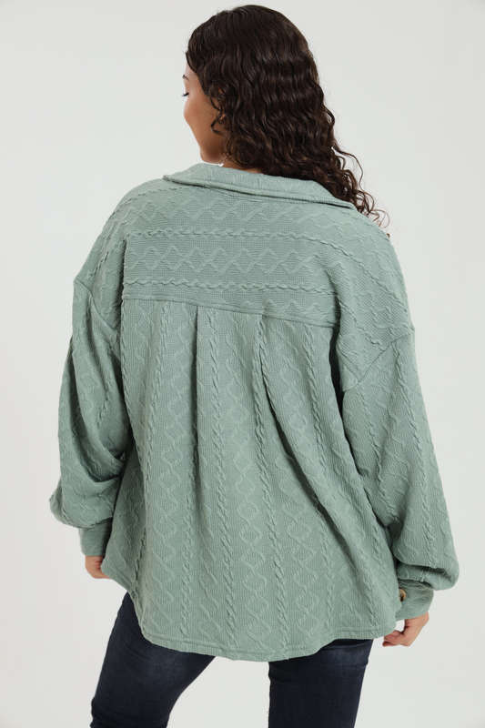 Branded Cable Knit Button Down Oversized Shacket