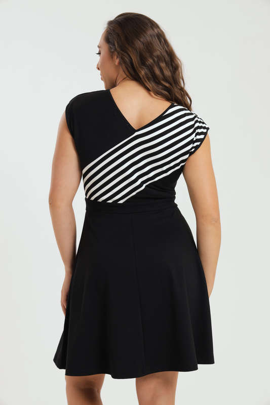 Juliette Black Stripe Knee Length Sleeveless Evening Office Dress