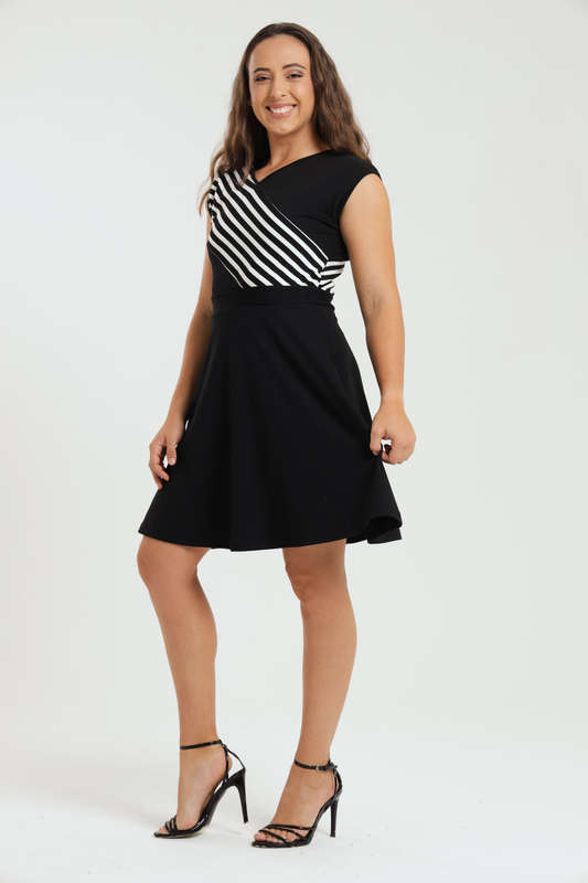 Juliette Black Stripe Knee Length Sleeveless Evening Office Dress
