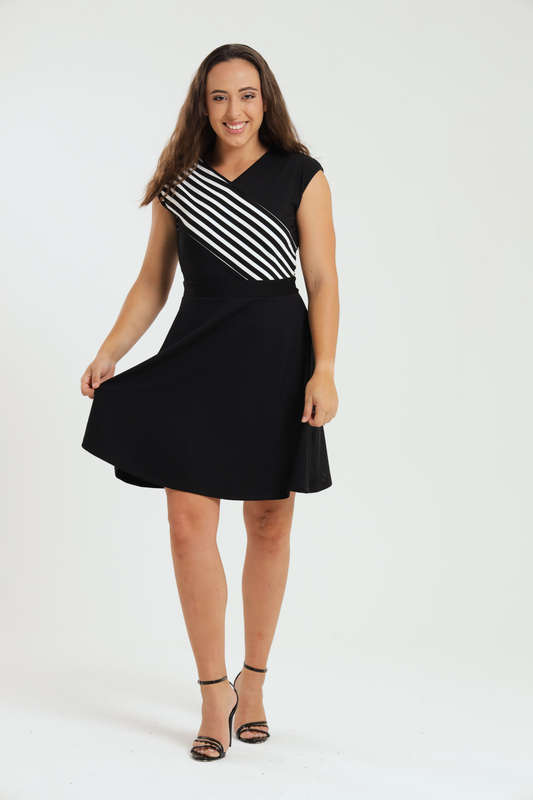 Juliette Black Stripe Knee Length Sleeveless Evening Office Dress