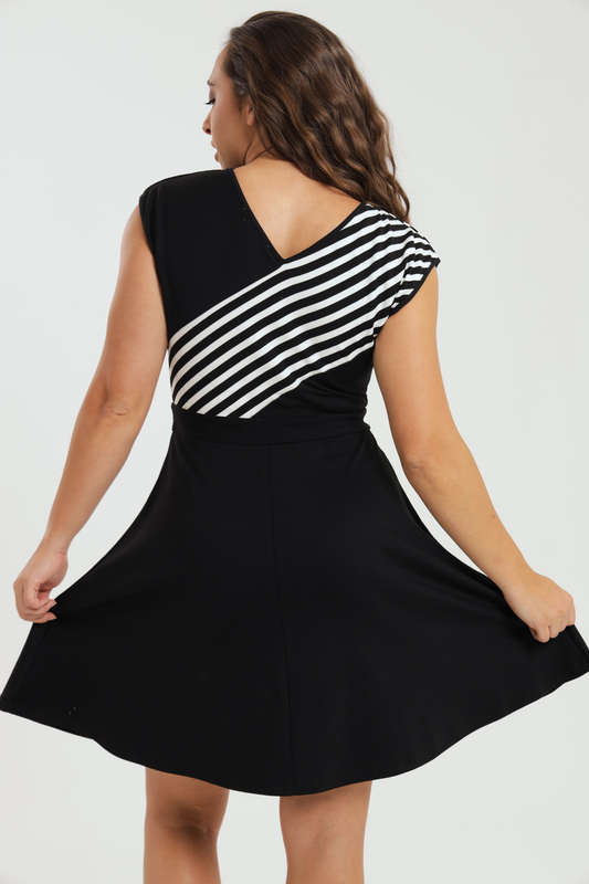 Juliette Black Stripe Knee Length Sleeveless Evening Office Dress