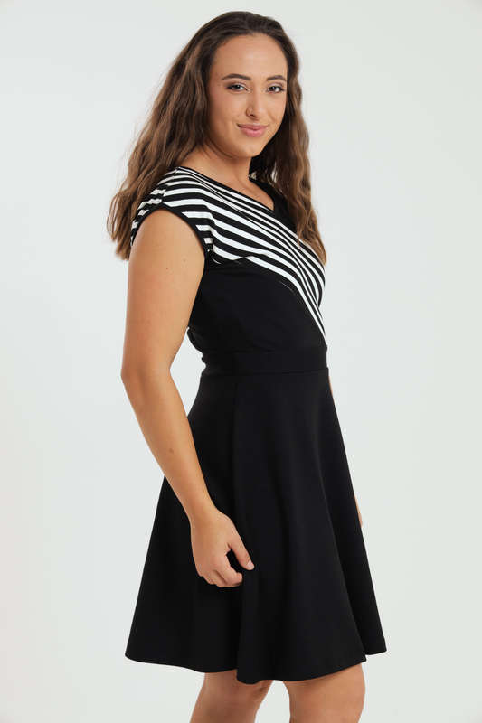 Juliette Black Stripe Knee Length Sleeveless Evening Office Dress