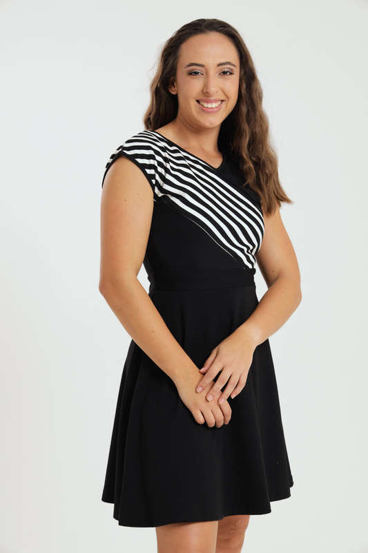 Juliette Black Stripe Knee Length Sleeveless Evening Office Dress