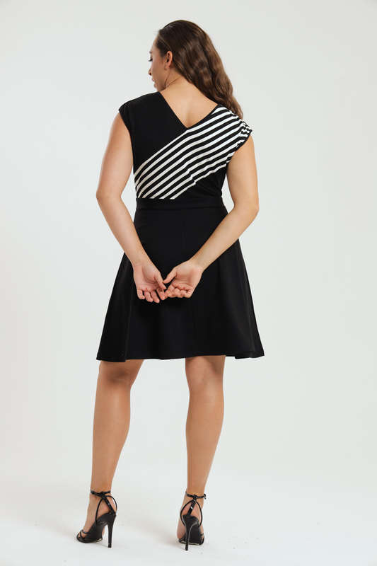 Juliette Black Stripe Knee Length Sleeveless Evening Office Dress