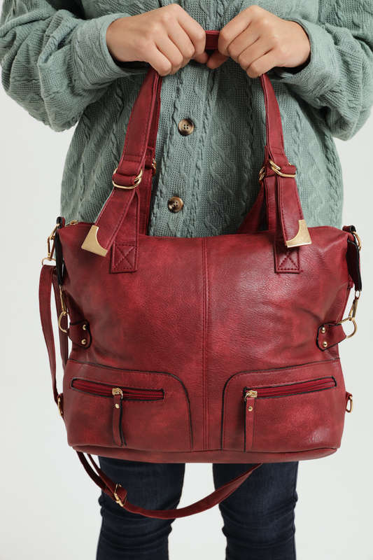 Ladies Faux Leather Handbag With Multiple Compartments