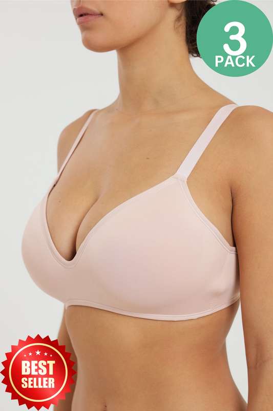 3 Pack Montelle Plush Wirefree T-Shirt Comfort Bra  C-D-DD For Large Bust