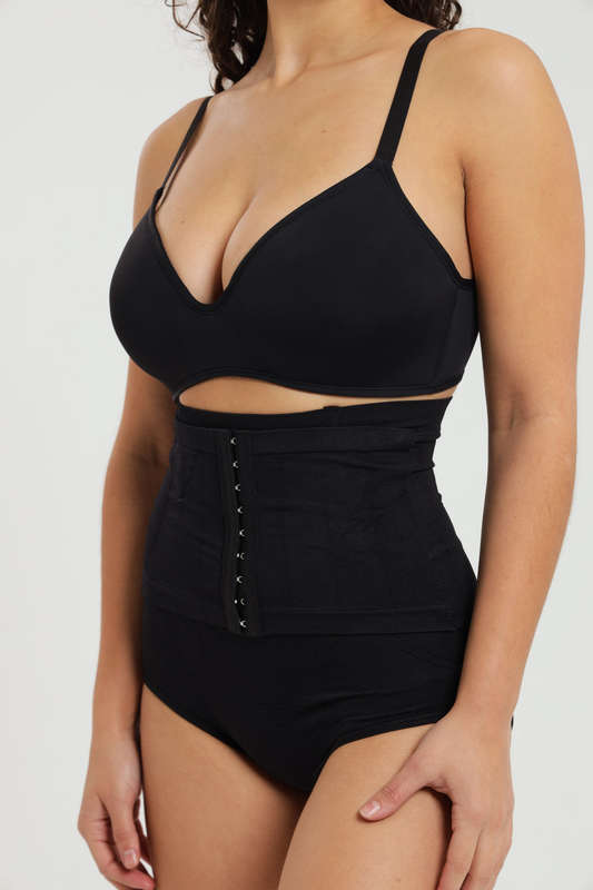 Senza 2 In 1 High Waisted Triple Breasted Waist Trainer Sport Body Shaper Panty Pants Black