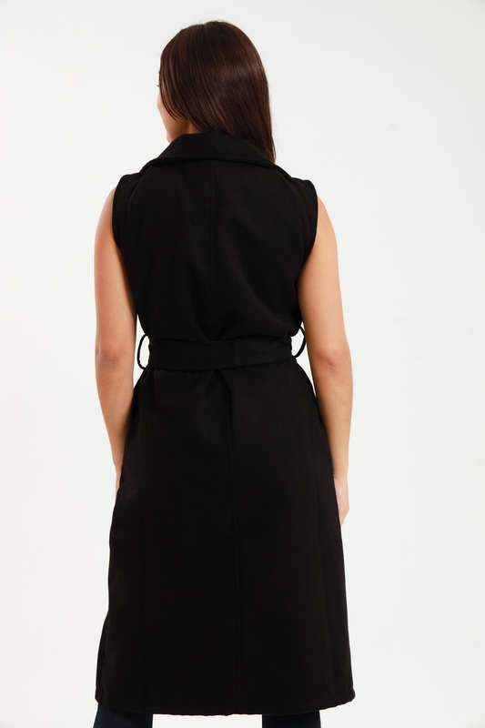 Branded Utility Sleeveless Trench Coat Black