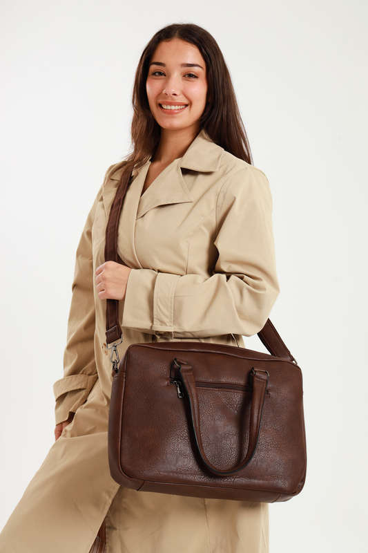 Camel Mountain PU Leather Luxury Laptop Bag Brown 14 inch