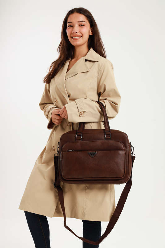 Camel Mountain PU Leather Luxury Laptop Bag Brown 14 inch