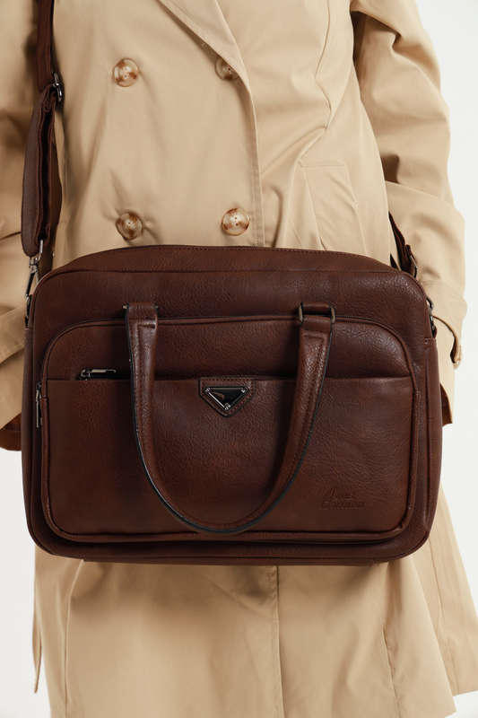 Camel Mountain PU Leather Luxury Laptop Bag Brown 14 inch
