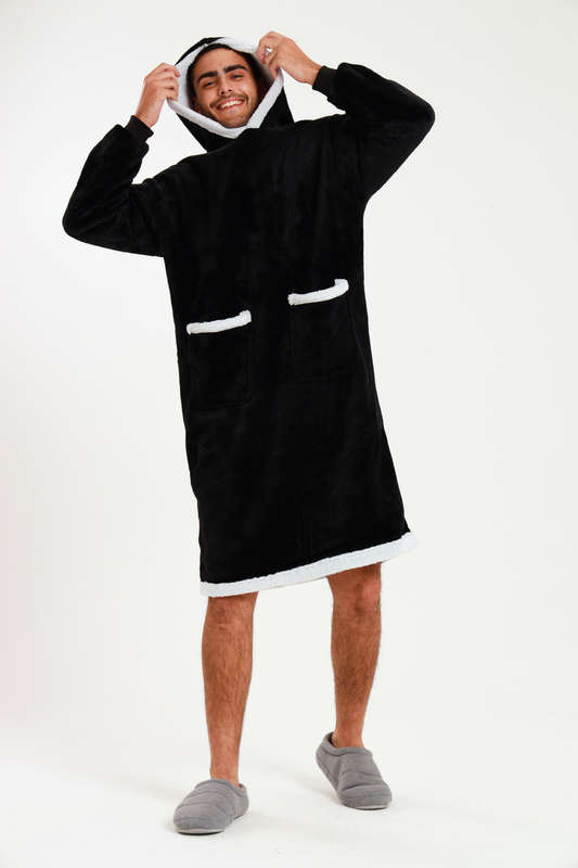 Huggle Hoodie Ultra Plush Free Size Oversized Blanket Black