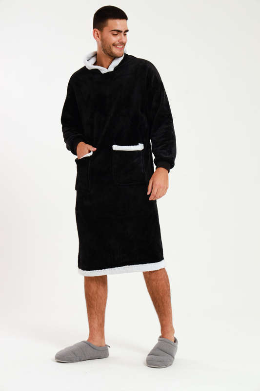 Huggle Hoodie Ultra Plush Free Size Oversized Blanket Black