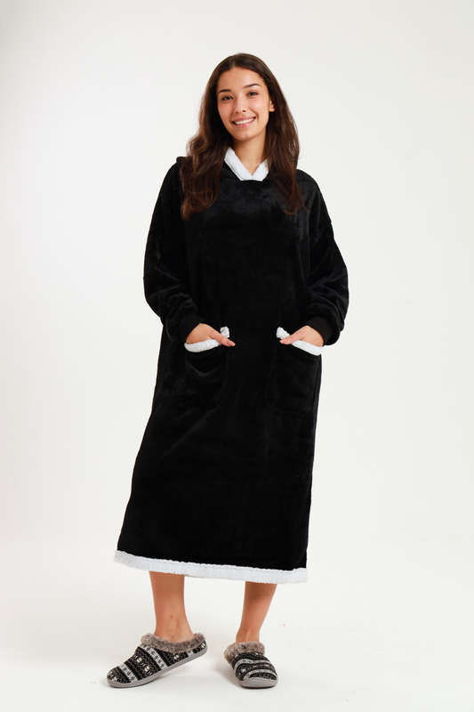 Huggle Hoodie Ultra Plush Free Size Oversized Blanket Black