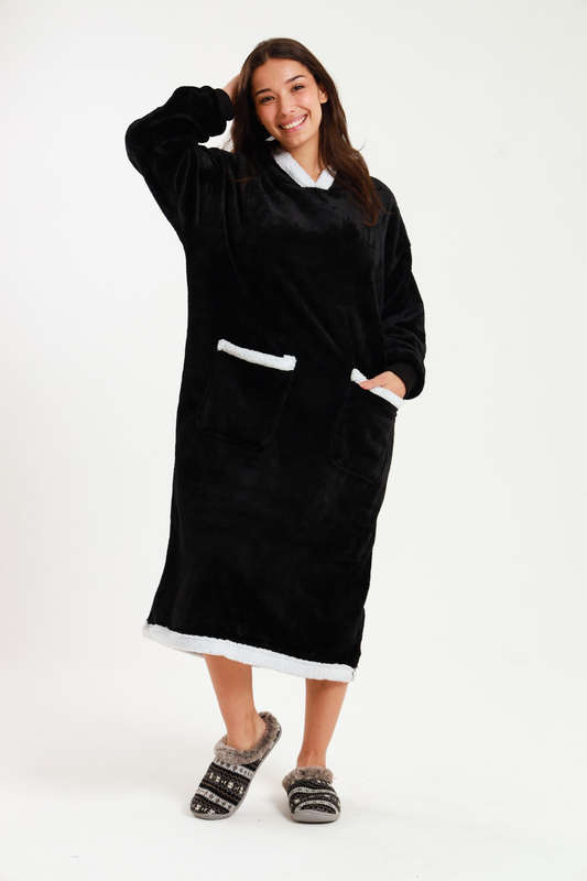 Huggle Hoodie Ultra Plush Free Size Oversized Blanket Black