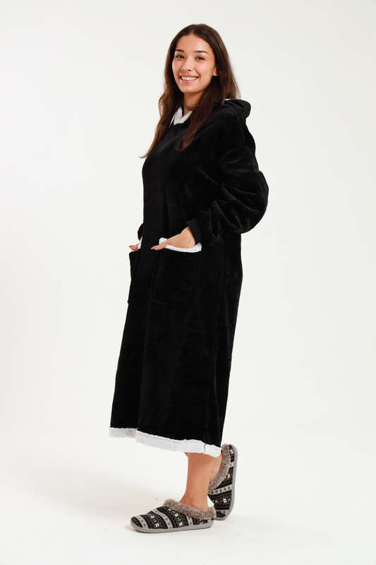 Huggle Hoodie Ultra Plush Free Size Oversized Blanket Black