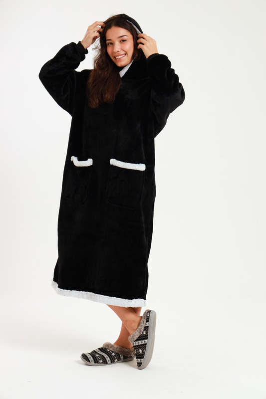 Huggle Hoodie Ultra Plush Free Size Oversized Blanket Black