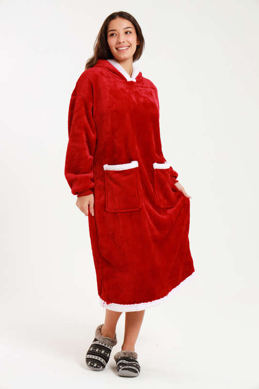 Huggle Hoodie Ultra Plush Free Size Oversized Blanket Red