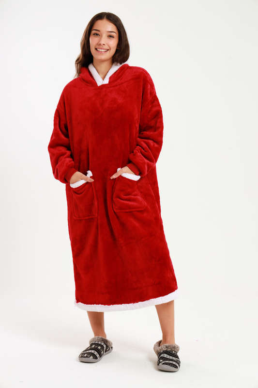 Huggle Hoodie Ultra Plush Free Size Oversized Blanket Red