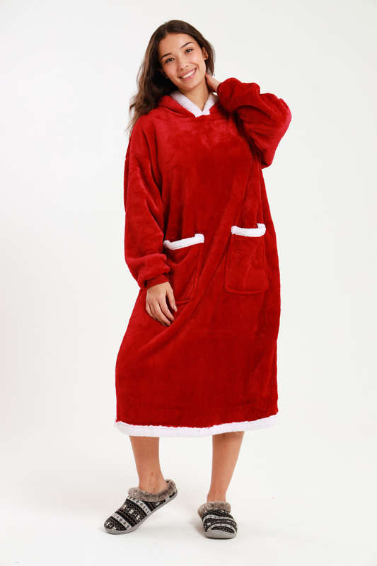 Huggle Hoodie Ultra Plush Free Size Oversized Blanket Red