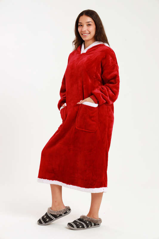 Huggle Hoodie Ultra Plush Free Size Oversized Blanket Red