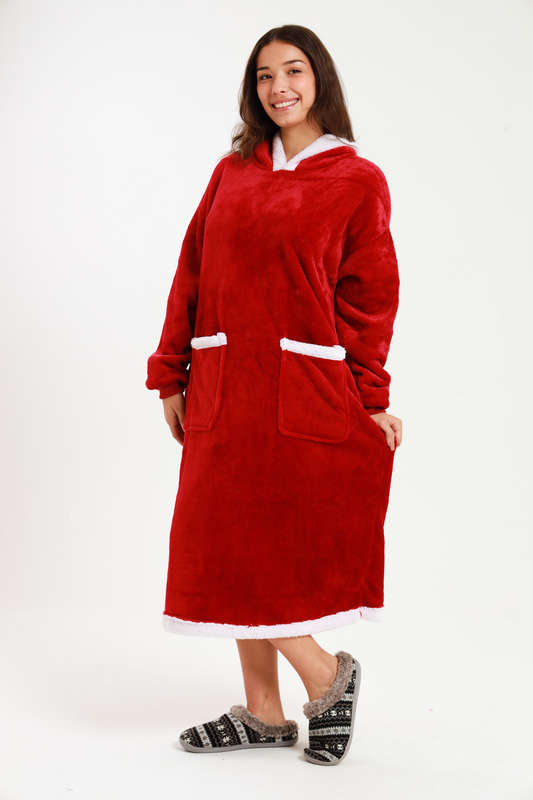 Huggle Hoodie Ultra Plush Free Size Oversized Blanket Red