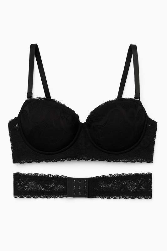 Branded Luxury Soft Touch Underwire Padded Balconette Bra With Lace Detail For Larger Bust