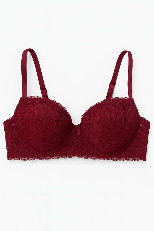 Branded Luxury Soft Touch Underwire Padded Balconette Bra With Lace Detail For Larger Bust