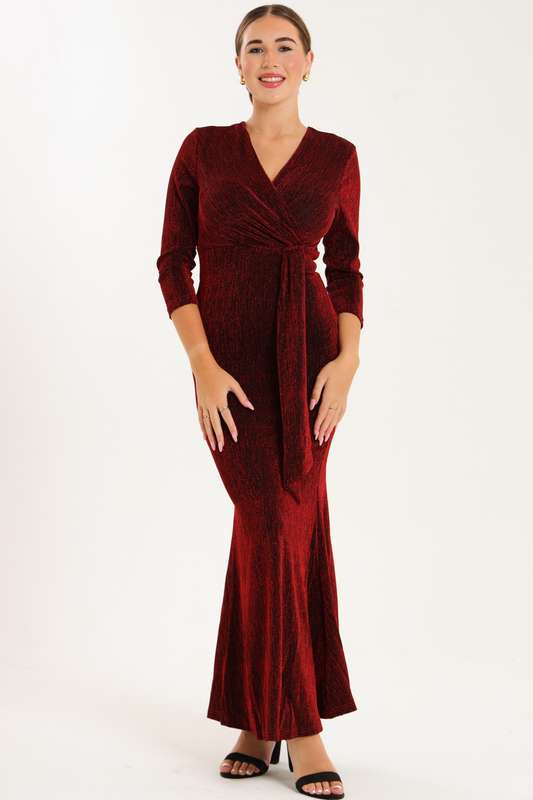 Kazo Shimmer Long Sleeve Evening Formal Maxi Dress