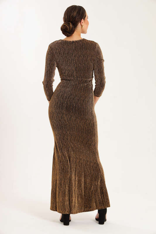 Kazo Shimmer Long Sleeve Evening Formal Maxi Dress