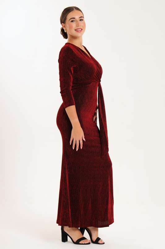 Kazo Shimmer Long Sleeve Evening Formal Maxi Dress