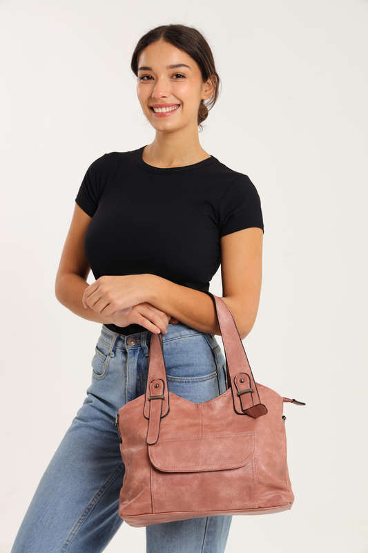 Ladies Faux Leather Handbag With Multiple Compartments