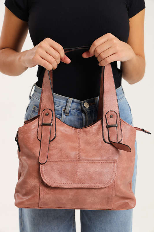 Ladies Faux Leather Handbag With Multiple Compartments