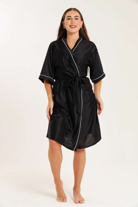 Senza® Ladies Luxury Belted Night Gown Black