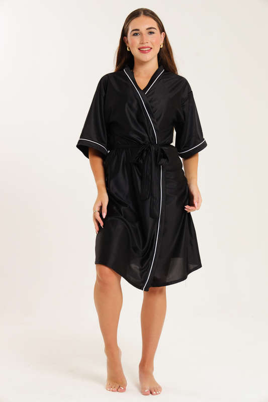 Senza® Ladies Luxury Belted Night Gown Black