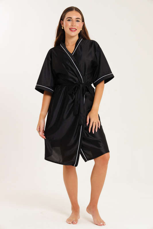 Senza® Ladies Luxury Belted Night Gown Black