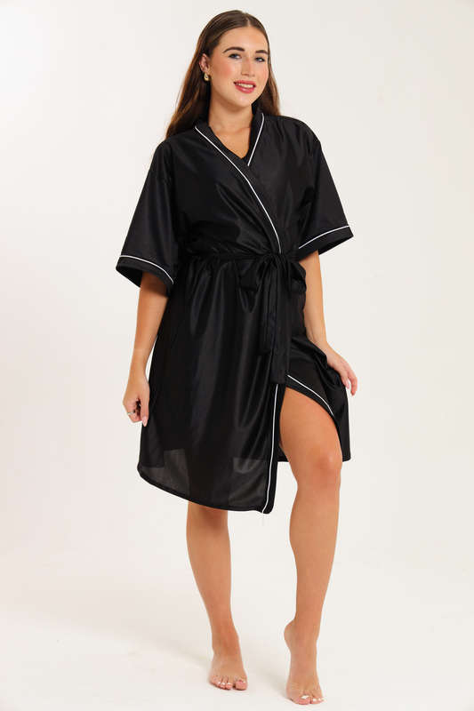 Senza® Ladies Luxury Belted Night Gown Black