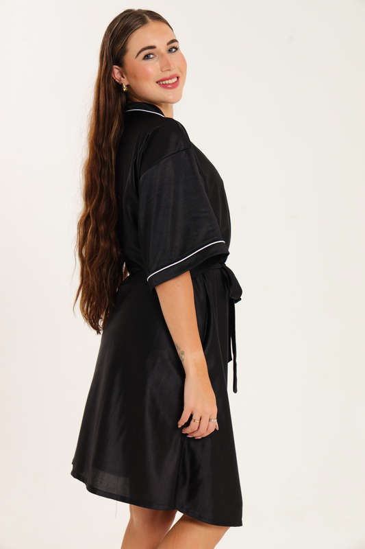 Senza® Ladies Luxury Belted Night Gown Black